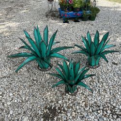 Metal Turquoise Agave Cactus, Yard Art, Garden Decor