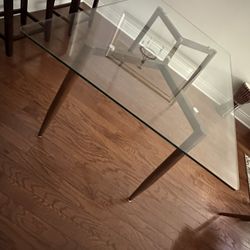 Glass Dining Table with Wooden Legs