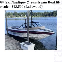 1994 Ski Nautique & Sunstream Boat Lift For Sale 