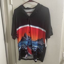 Reservoir Black and Red Mountain Print Shirt Button Casual NWT Mens Size Small