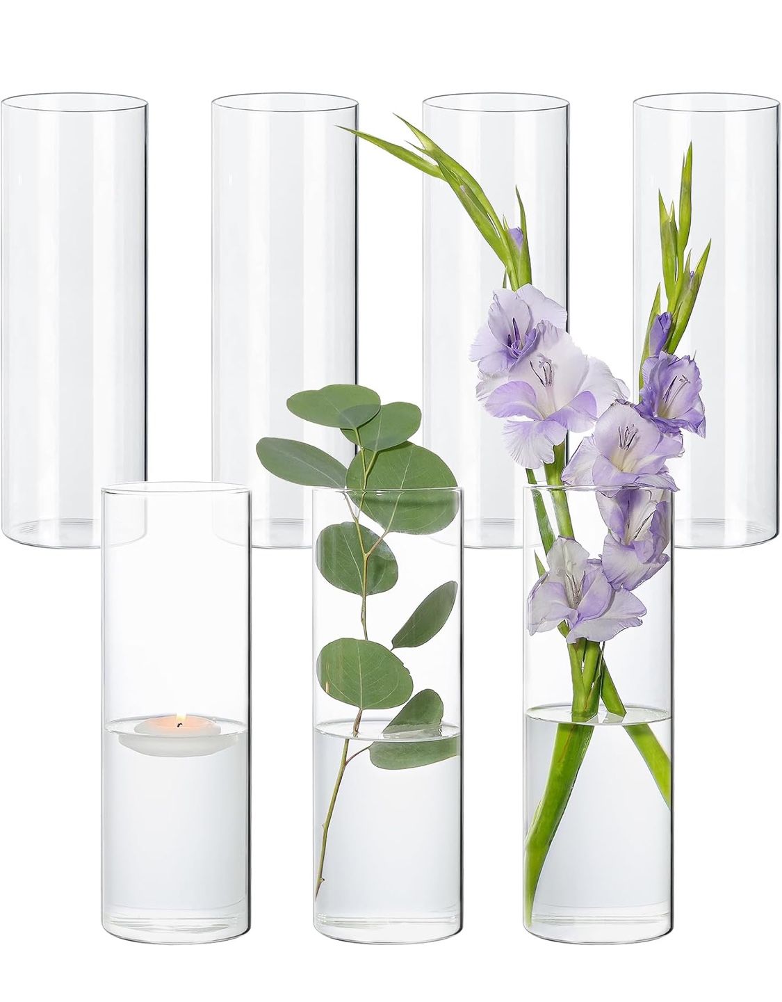 7Pcs Glass Cylinder Vase for Centerpieces (10inx3.4)