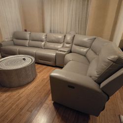 Grey, leather Sectional
