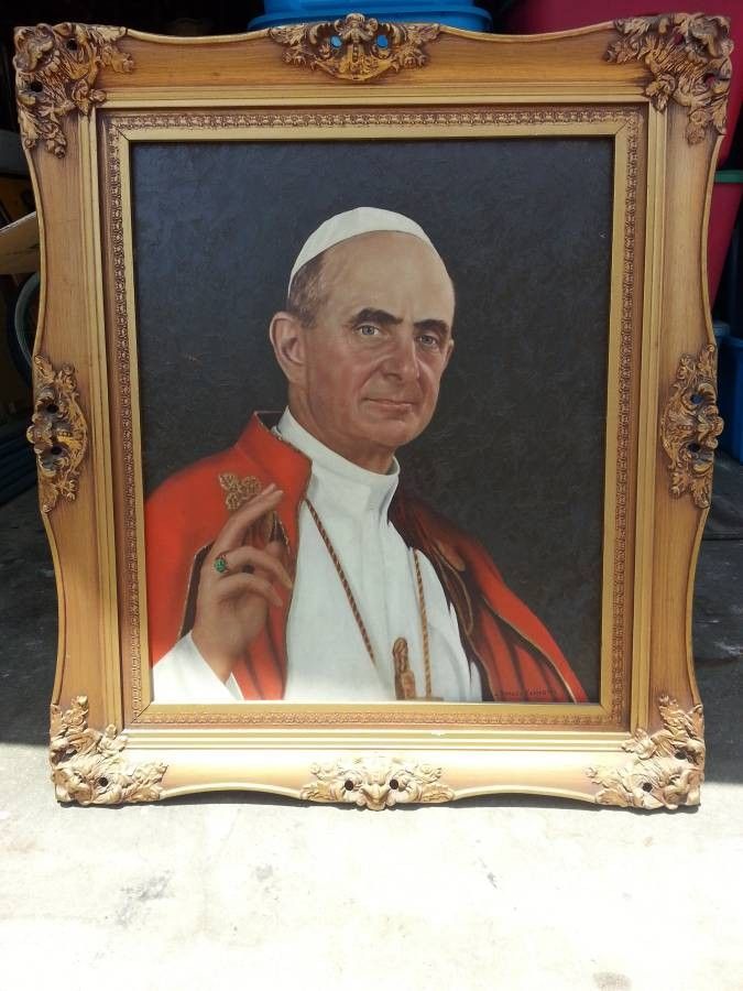 Vintage Pope Paul VI portrait painting picture by J. Ramsey Campbell