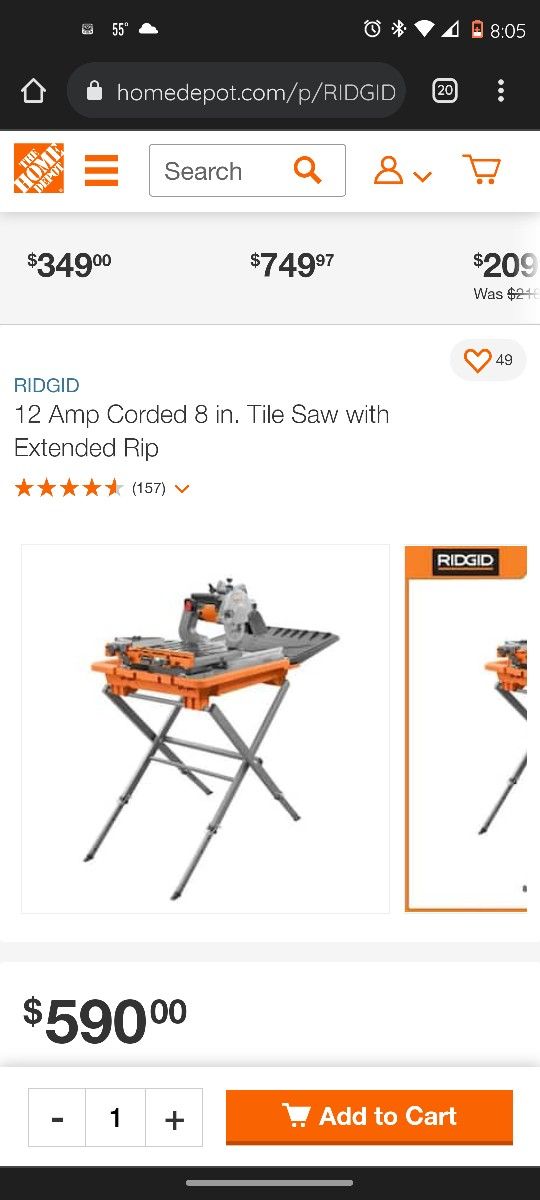 8 In. Wet Tile Saw With Extended Rip And Table