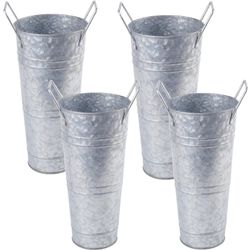  Set Of 4 Galvanized Metal Vases, 9" 