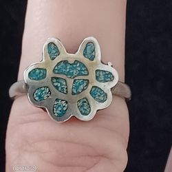 Vtg.sterling Silver Inlaid Turquoise Ring- Sz5