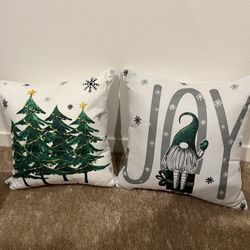 2 Happy Winter Snowflakes Forest Tree Merry Christmas Cotto2 Happy Winter Snowflakes Forest Tree Merry Christmas Cotton Linen Decorative Throw Pillows