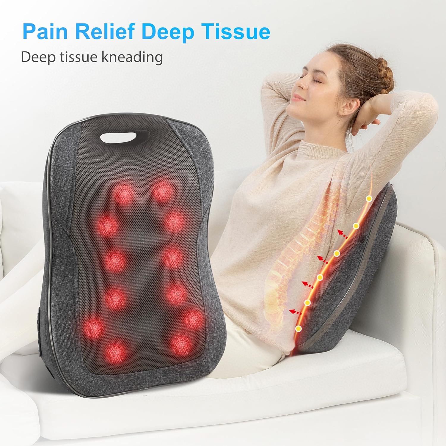 Back Massager with Heat, Mothers Day Gifts for Mom Portable Massage Chair Pad, Kneading Massage for Pain Relief, Chair Massager