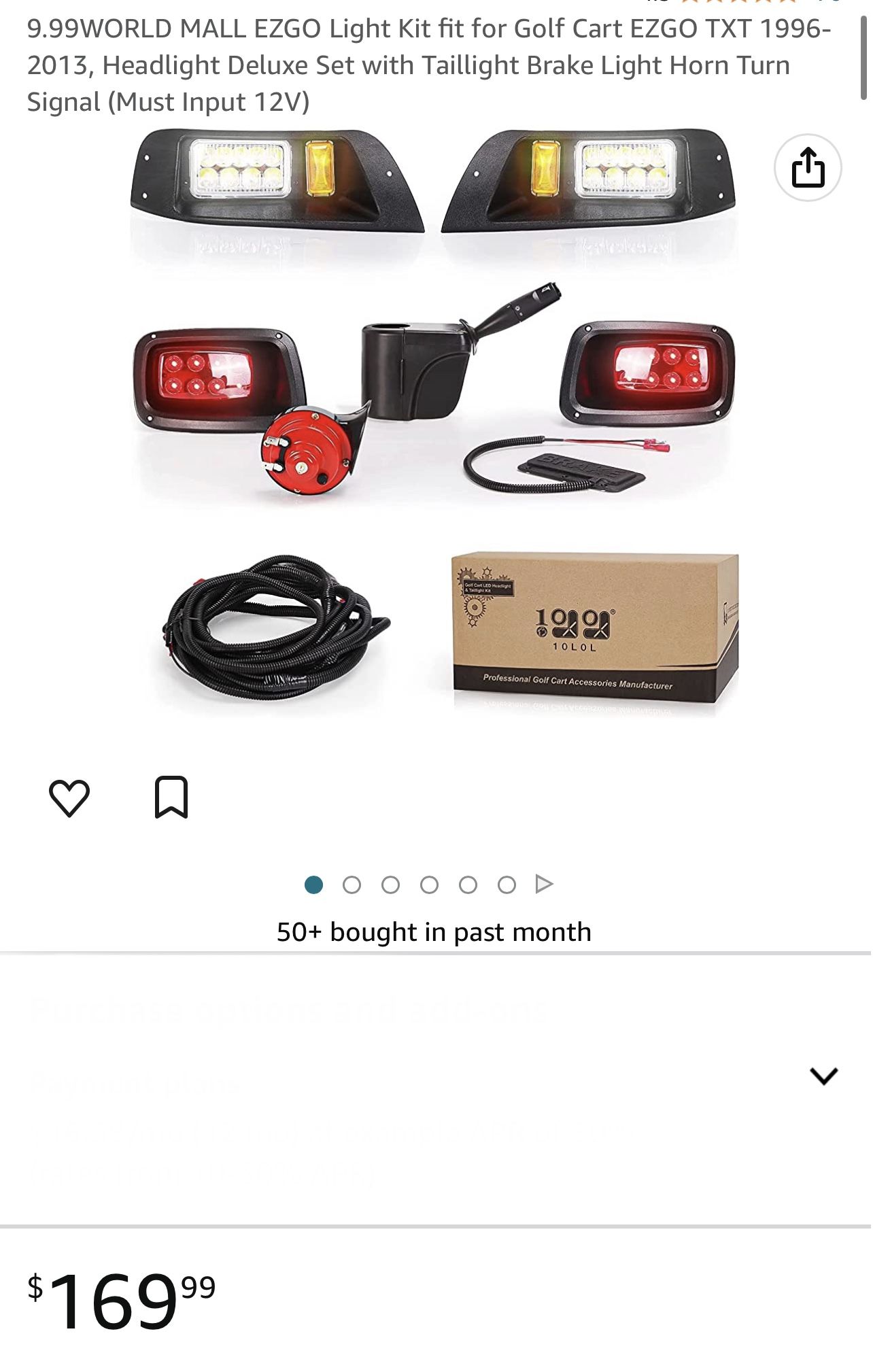 9.99WORLD MALL EZGO Light Kit fit for Golf Cart EZGO TXT 1, Headlight Deluxe Set with Taillight Brake Light Horn Turn Signal (Must Input 12V)
