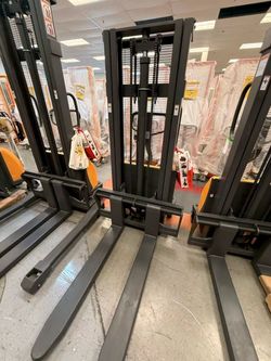Used semi-electric pallet stacker with a 98-inch maximum lift height | A-3014