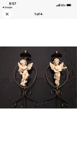 House of Lloyd white resin cherub candleholders