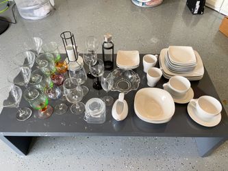 Lot Of Glassware, Plates, Bowls, Cups