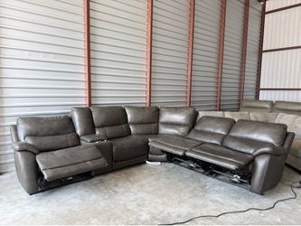 Leather Power Reclining Sectional Sofa with Power Headrests