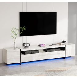 Modern TV Stand for 85" 90" Up to 100" TV, 94.5" Entertainment Center with LED Lights and Power Outlets, Media Console with Cabinet for Living Room, H