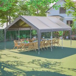 13'x20' Canopy with 2 Roll-Up Doors, Waterproof Party Tent, Carport & Storage Shelter for Outdoor, Car, Boat, Garden Party, Gathering, Galvanized Fram