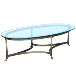 1970s Vintage Hollywood Regency Brass and Glass Side Table With Hooved Feet