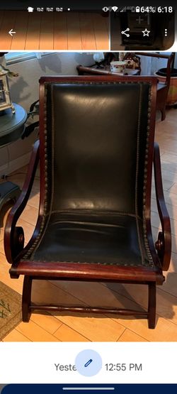 Mahogany Leather Slipper Game Chair with Nailhead Trim