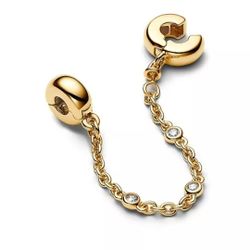 Pandora Gold-Plated Triple Clear Stone Safety For Bracelet 