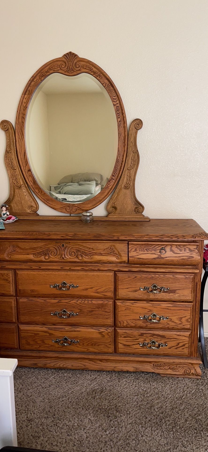 Oak Dresser And Mirror