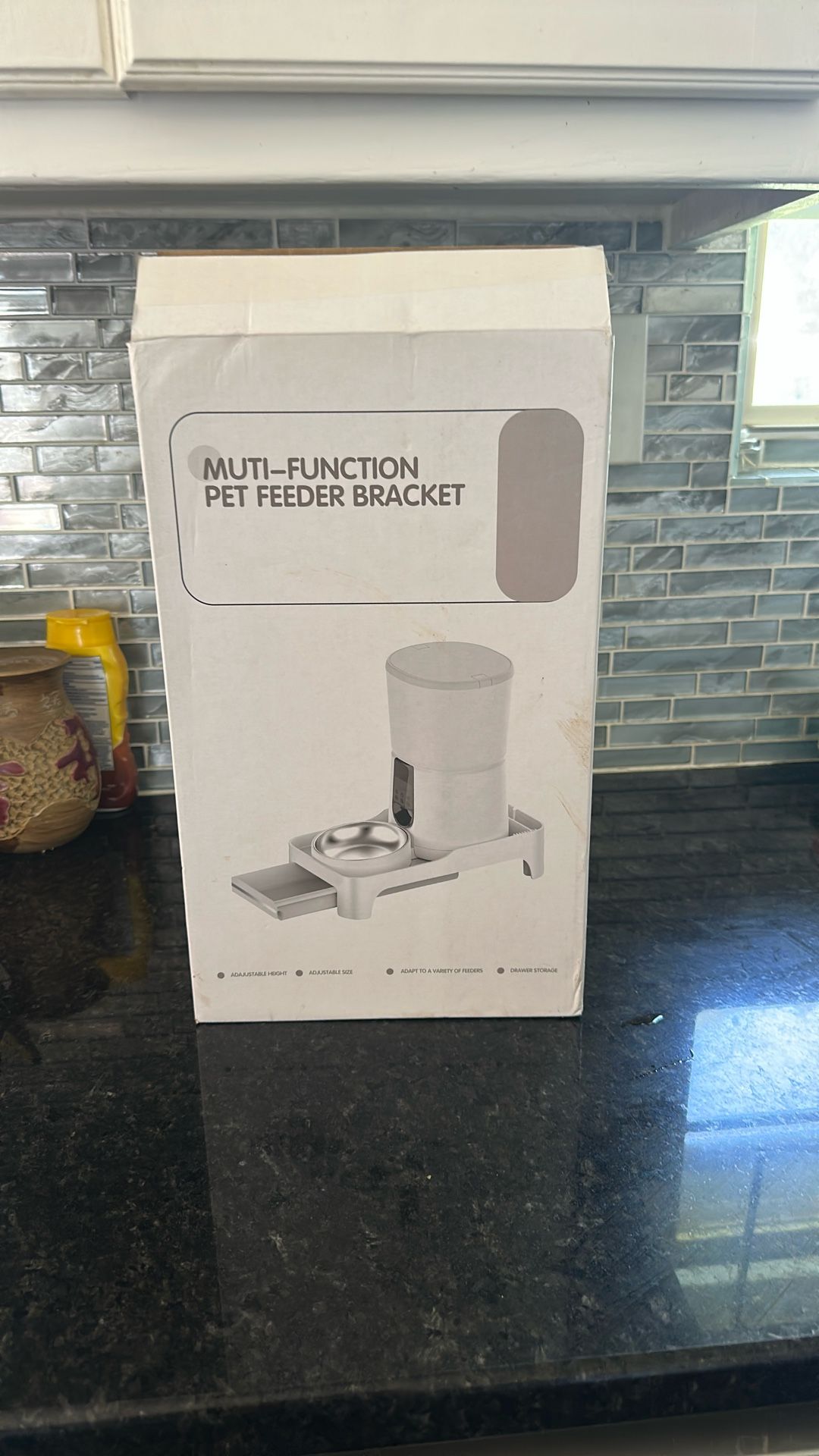 Raised Pet Feeder Stand, Adjustable Height with Drawer to Storage Pet Food, Non-Slip, Suitable for Cat and Puppy Feeders as Well as Water Fountains