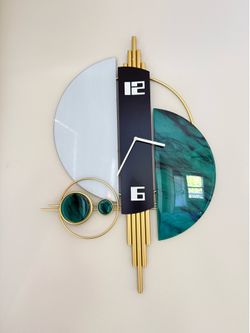 Modern Geometric Wall Clock – Gold, Black & Emerald Green Decor