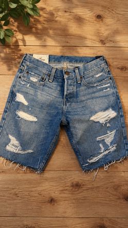 Hollister Distressed Denim Cutoff Shorts Man Size 28 Light Wash Frayed Hem