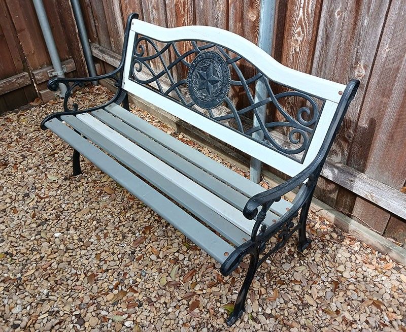 Texas Lone Star State Seal Cast Iron Outdoor Garden Porch Bench for