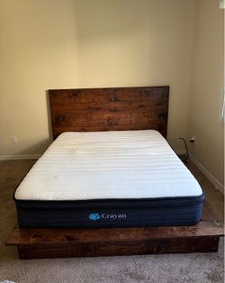 Custom Wood Bed Frame + Mattress (Queen)