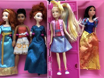 Barbie Case & 4 Disney Dolls & JoJo Siwa Doll