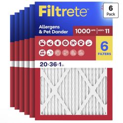 Filtrete 20x36x1 AC Furnace Air Filter, MERV 11, MPR 1000, Micro Allergen Defense, 3-Month Pleated 1-Inch Electrostatic Air Cleaning Filter, 6 Pack (A