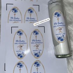 Custom Candle Baptism Labels 💙 Order your custom labels for any occasion 