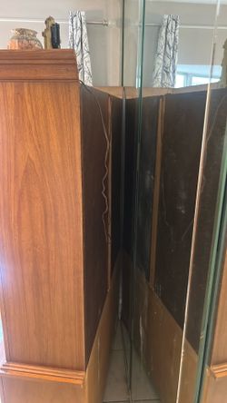 Vintage Spanish revival oak china cabinet
