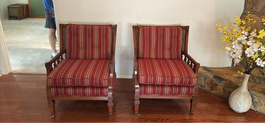 Pair of Vintage Wooden Armchairs w/ Cane Side Panels