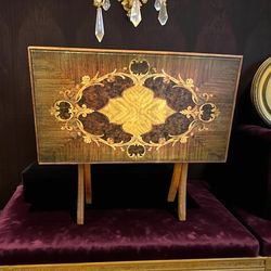 🌞 Antique 1930s Folding Parlor / Card Table, Mahogany with Walnut Inlay