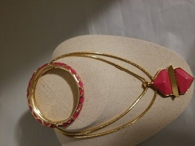 VINCE CAMUTO PINK AND GOLD TONE HINGED BANGLE SET,New Products : American Fashion Style Bags On Sale