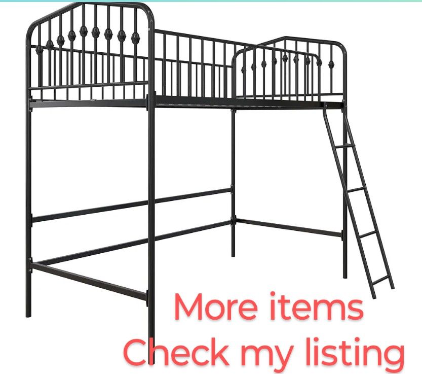 Metal Twin Loft Bed, Black ( New In Box