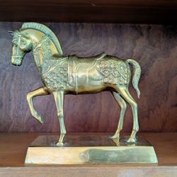 Vintage Heavy Brass Horse  Sculpted Statue - 9"Lx8.5Hx3W