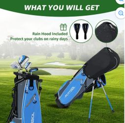 XDriveMax 6-Pieces Golf Club Set, Junior Complete Set for Ages 9-12 with Stand Bag, Right Handed,2 Head Covers,Blue