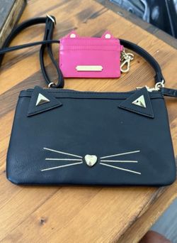 Betsey Johnson Black Cat Face Crossbody Bag Zip Gold Hardware Detachable Strap