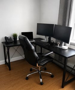 Modern L-Shaped Desk + Executive Office Chair