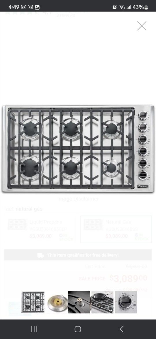 Viking 36 Inch Gas Cooktop