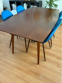 Walker Edison Mid-Century Modern Dining Set – Table + 4 Blue Chairs