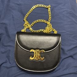 Structured Black Gold Chain Shoulder Bag