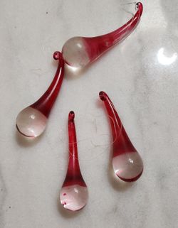 Vintage Red & Clear Glass Icicles  - Set Of 4