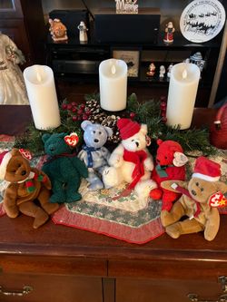 6 vintage Christmas Ty beanie babies