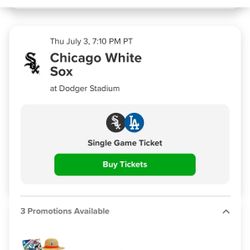 Dodger Tickets 7/3 One piece Night $220 Each