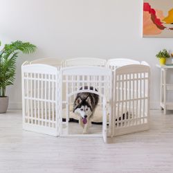 IRIS White 8 Panel Foldable Plastic Dog Exercise Playpen with Door, 34"H