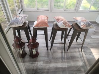 FINAL  SALE  Bar Stools, Set of 4Four  Industrial Style, Wood Seat & Metal Legs