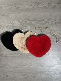 Soft Furry Heart  Shaped Purses 