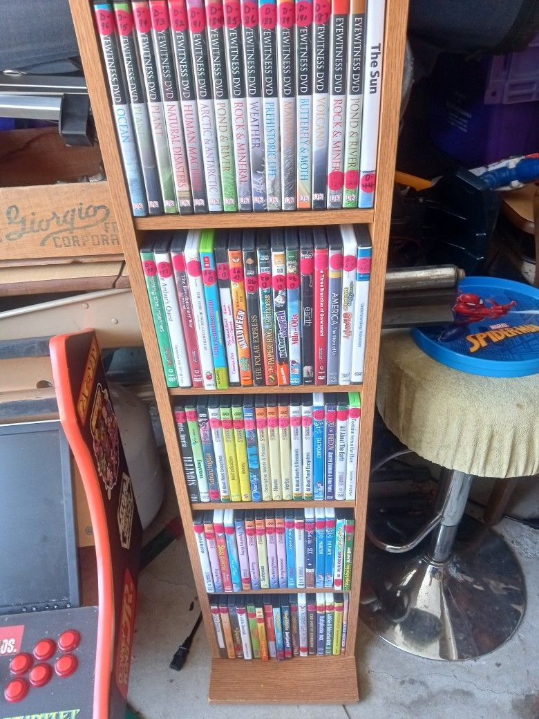 Over 80 Learning DVDs And Wood Rack